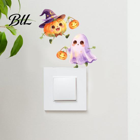 Seasonal Wall Decals Halloween Pumpkin Ghost Switch Sticker, Cartoon Light Self-Adhesive Stickers Decoration Decal for Living Room Bedroom