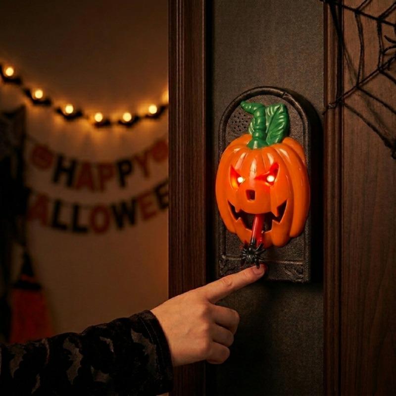 Halloween Animated Doorbell with Light & Sound Pumpkin Witch Skull Horror Doorbell Prop for Front Door Haunted House Party Decor