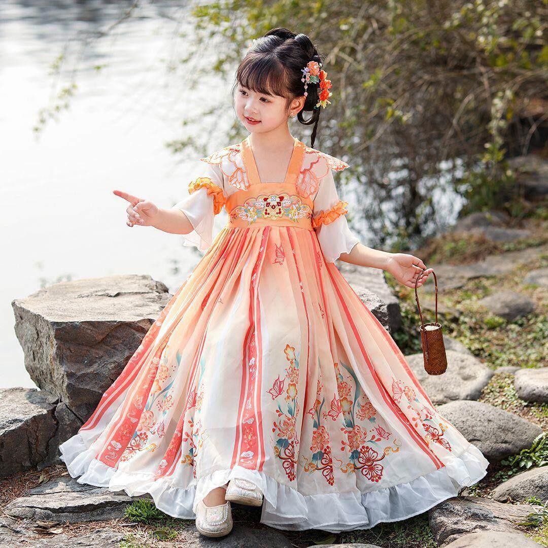 Girls Spring Hanfu Dress Embroidered Ruqun Fairy Traditional Chinese Costume for Kids Performance 120