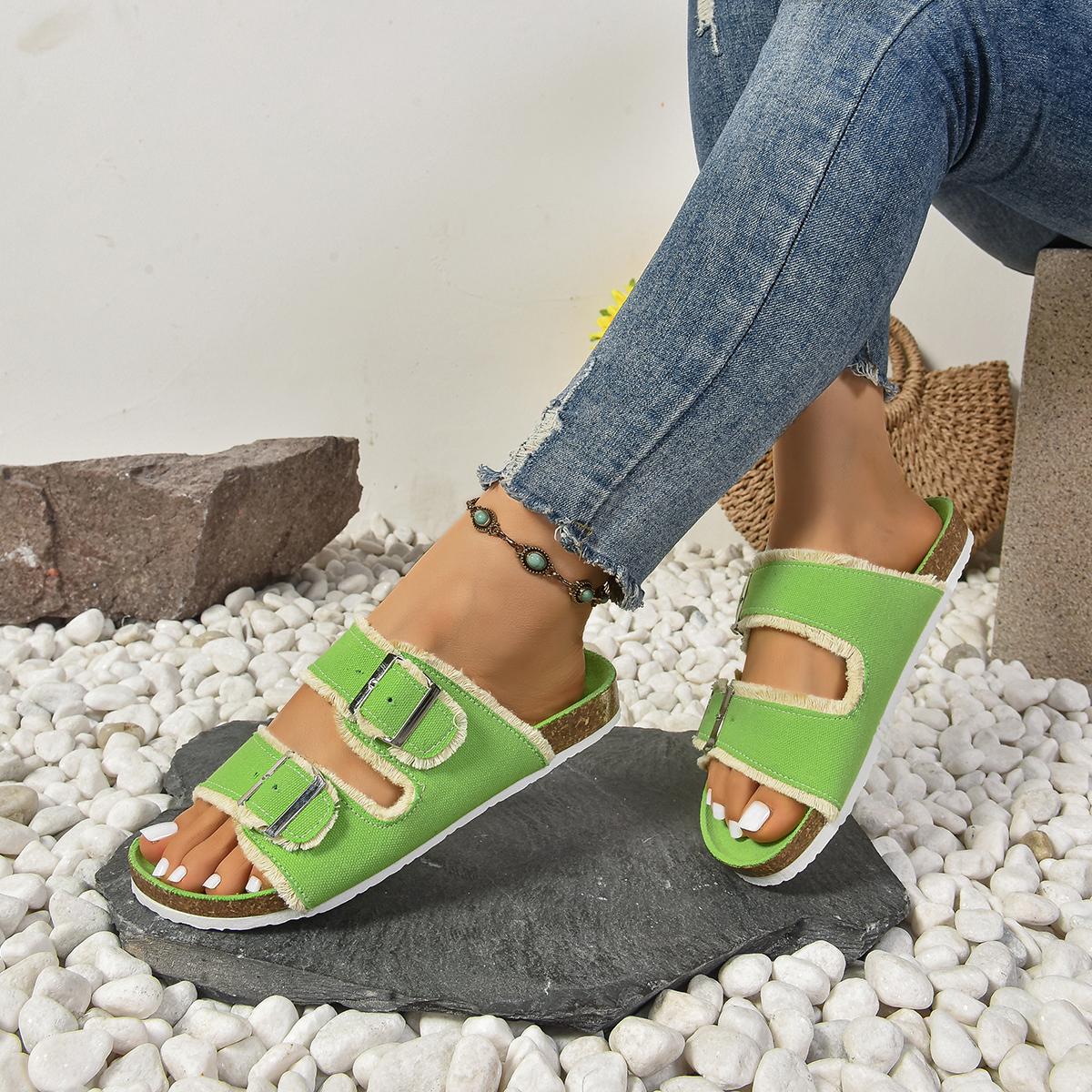 

Женские плоские шлепанцы летние сандалии с пробковой стелькой с открытым носком раздвижные регулируемые туфли уличные шлепанцы слайды женские 35 флуоресцентный зеленый