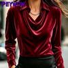 PEYWOW Women's Fashion POLO Neck Long Sleeve Autumn Winter Casual Blouses & Shirts