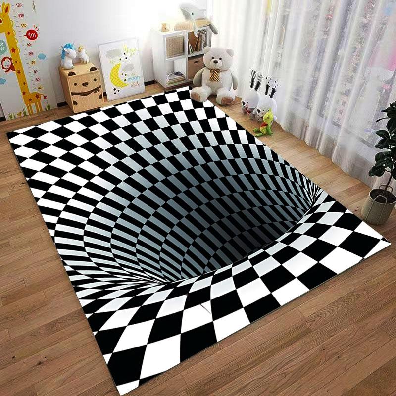 Optical Illusion Checkered Tunnel suitable as a non-slip mat for the living room or bedroom sofa