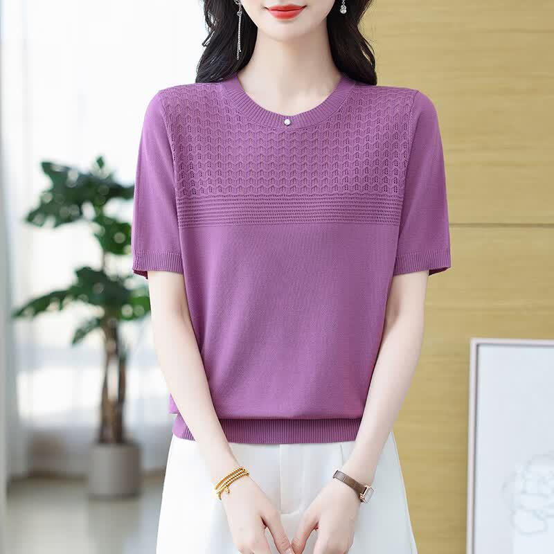 Hengyuanxiang Women's Summer Hollow Knit Ice Silk T-Shirt