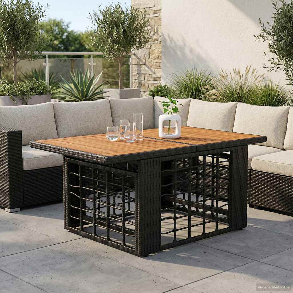 Garden Table Black and Natural 100 x 55 x 37 cm