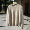 Women's 100% Pure Goat Cashmere Flocked Round Neck Sweater - Long Sleeve Solid Color Pullover