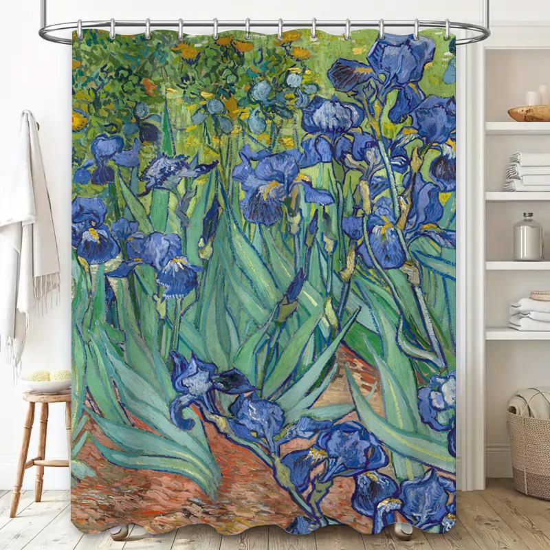 Van Gogh Irises Shower Curtain Waterproof Fabric Wall Decor for Bathroom Modern Blue Floral Print Home Decor (Green) by AliExpre