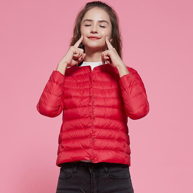White Duck Down Light and Thin Round Neck Down Jacket Women's V-neck Warm Liner Short Jacket Autumn and Winter Women's Clothing Collarless Large Size