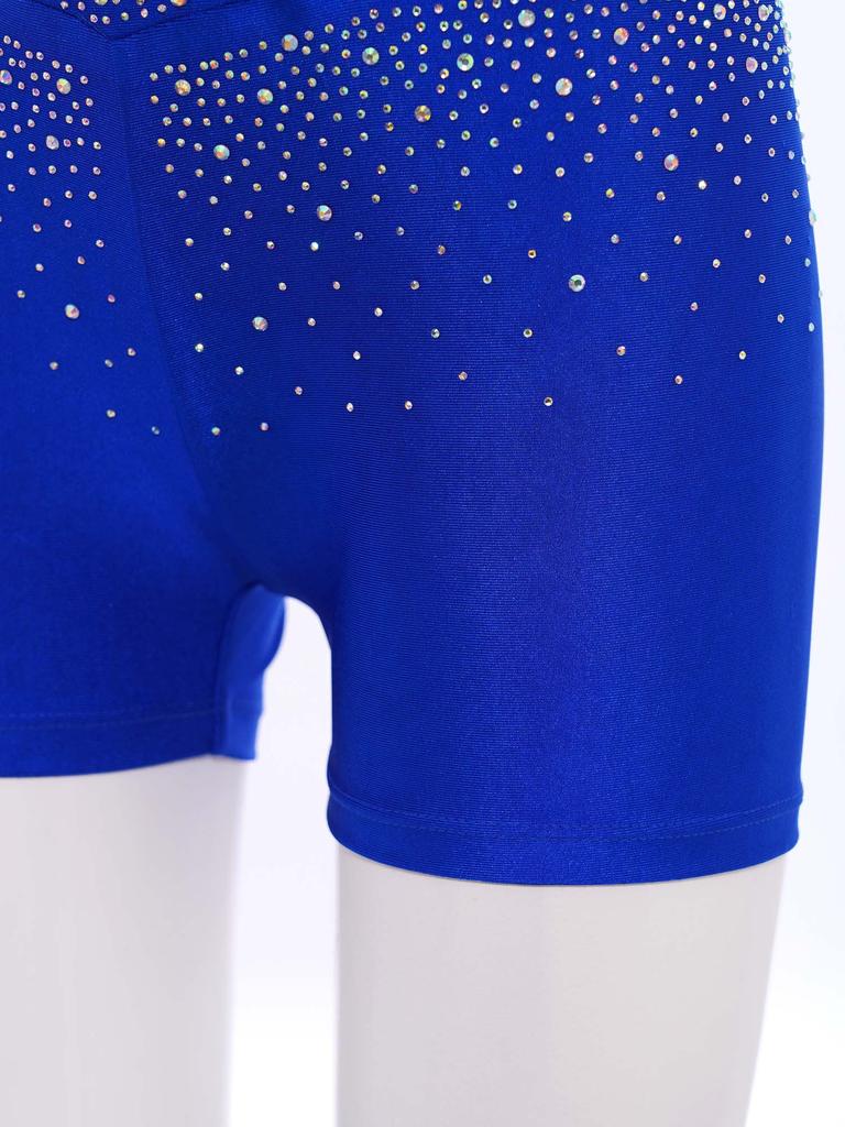 Kids Performance Shorts with Sparkling Rhinestones V-Front Elastic Waistband for Dance Gymnastics