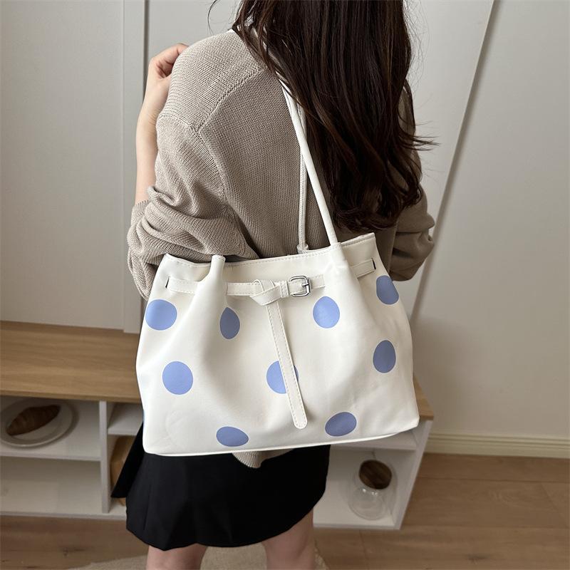 Polka Dot Shoulder Tote Bag Large Capacity Buckle Design For Daily Commuting Shopping
