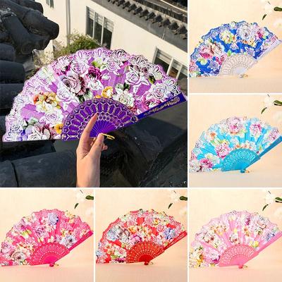 Evantai Pliabil de Mână pentru Femei cu Imprimeu Roz Bronzat, Evantai de Mână Spaniol cu Os din Plastic, Evantai Chinezesc pentru Dans, Petrecere de Nuntă, Cosplay, Decor Acasă, Meșteșug