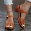 Womens Open Toe Chunky Heels Sandals With Pu Upper And Rubber Sole For Summer Casual Wear