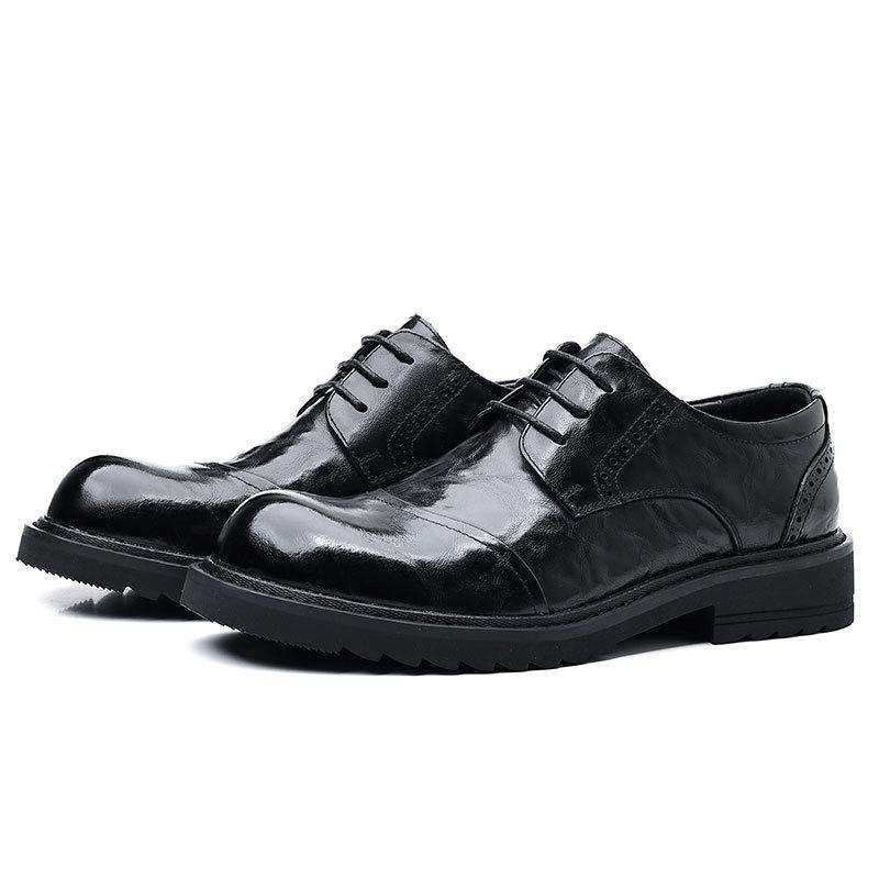 Thick-soled big-headed leather shoes men's business casual men's shoes British first-layer cowhide derby shoes hand-scratched men's leather shoes