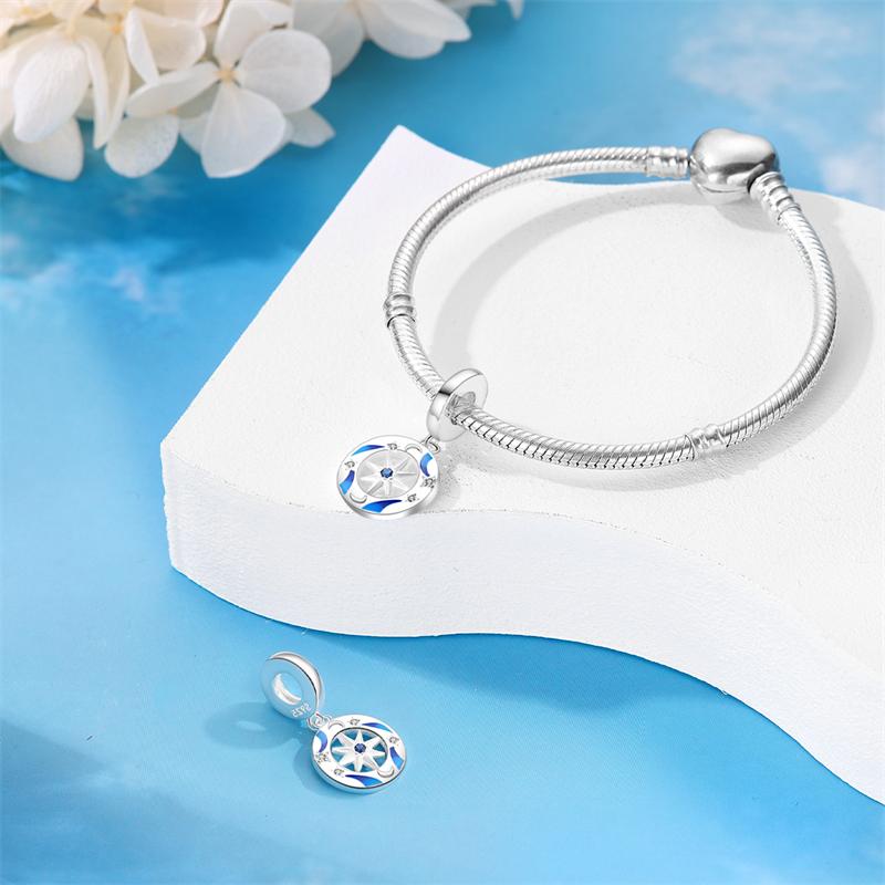 Genuine Copper Charm Luxurious Blue Seven-Pointed Star Pendants Bead Fits Bracelets Do-It-Yourself Women Crafting Delicate Gifts