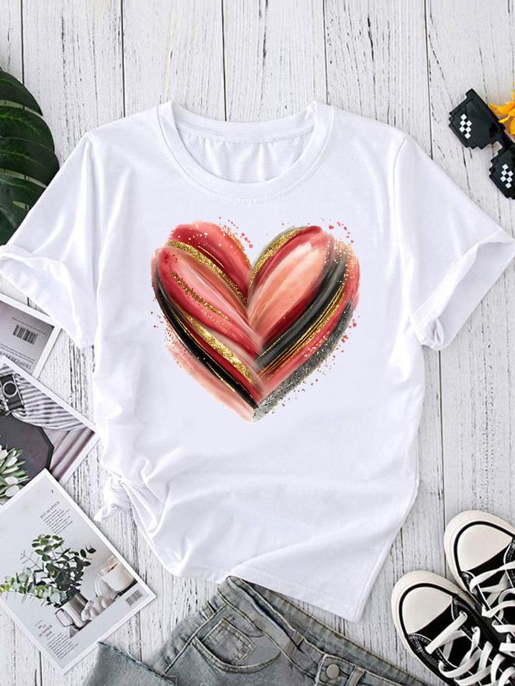 (Asian Size) sweet love trend Women's Clothing T Graphic Female Top O-neck Tee Fashion Print Casual Short Sleeve T-shirts
