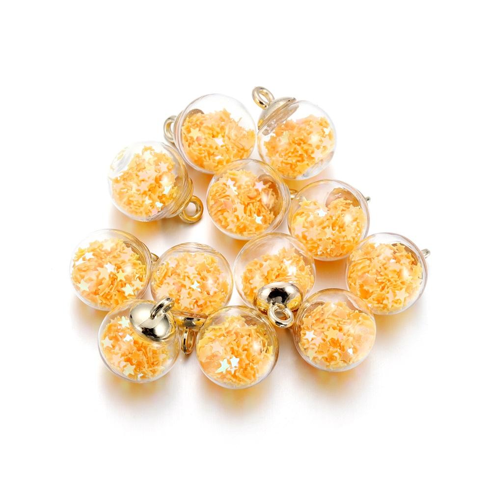 10Pcs Charms Star Sequins Transparent Glass Ball 16mm Pendants Crafts Making Findings Handmade Jewelry DIY for Earrings Necklace