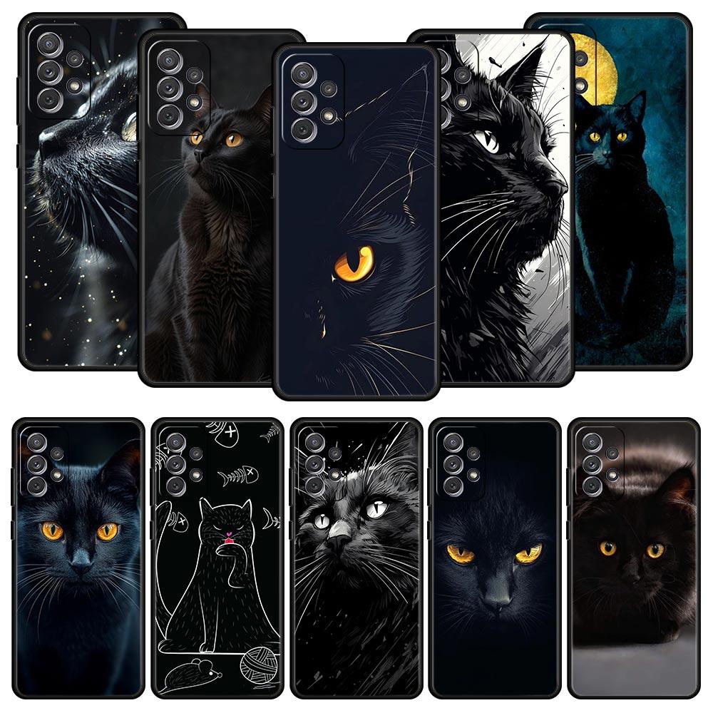 Black Cat Phone Case for Samsung A51 A71 A21S A12 A11 A15 A25 A31 A41 A23 A33 A53 A73 A03S A05S A13 5G A35 A55 Cover