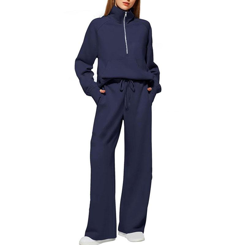 Women's 2 Piece Outfits Half Zip Sweatshirt Wide Leg Sweatpants Casual Lounge Set