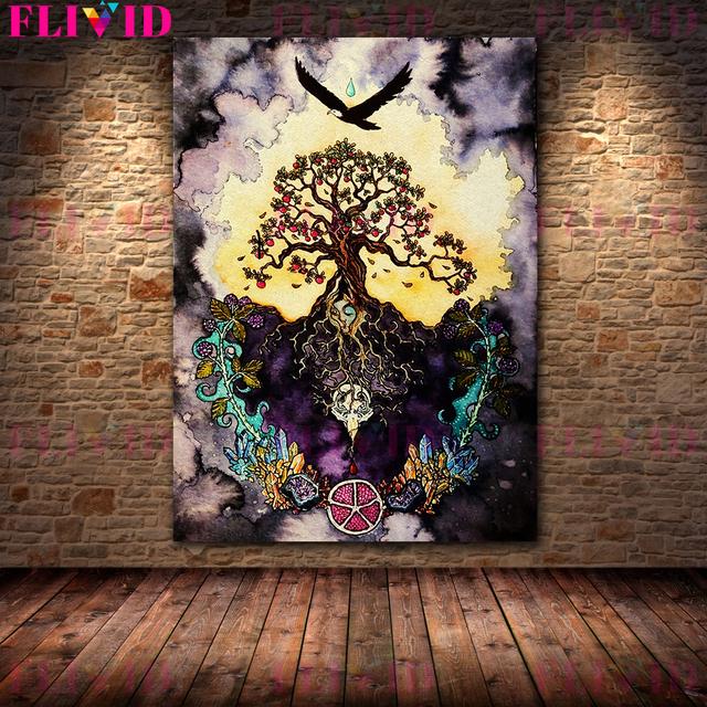 Tree Of Life,Witchcraft Altar,Crow Prophecy Vintage Wall Art Print Folk Magic & Witchcraft Art Poster and Print Decor (with Frame)
