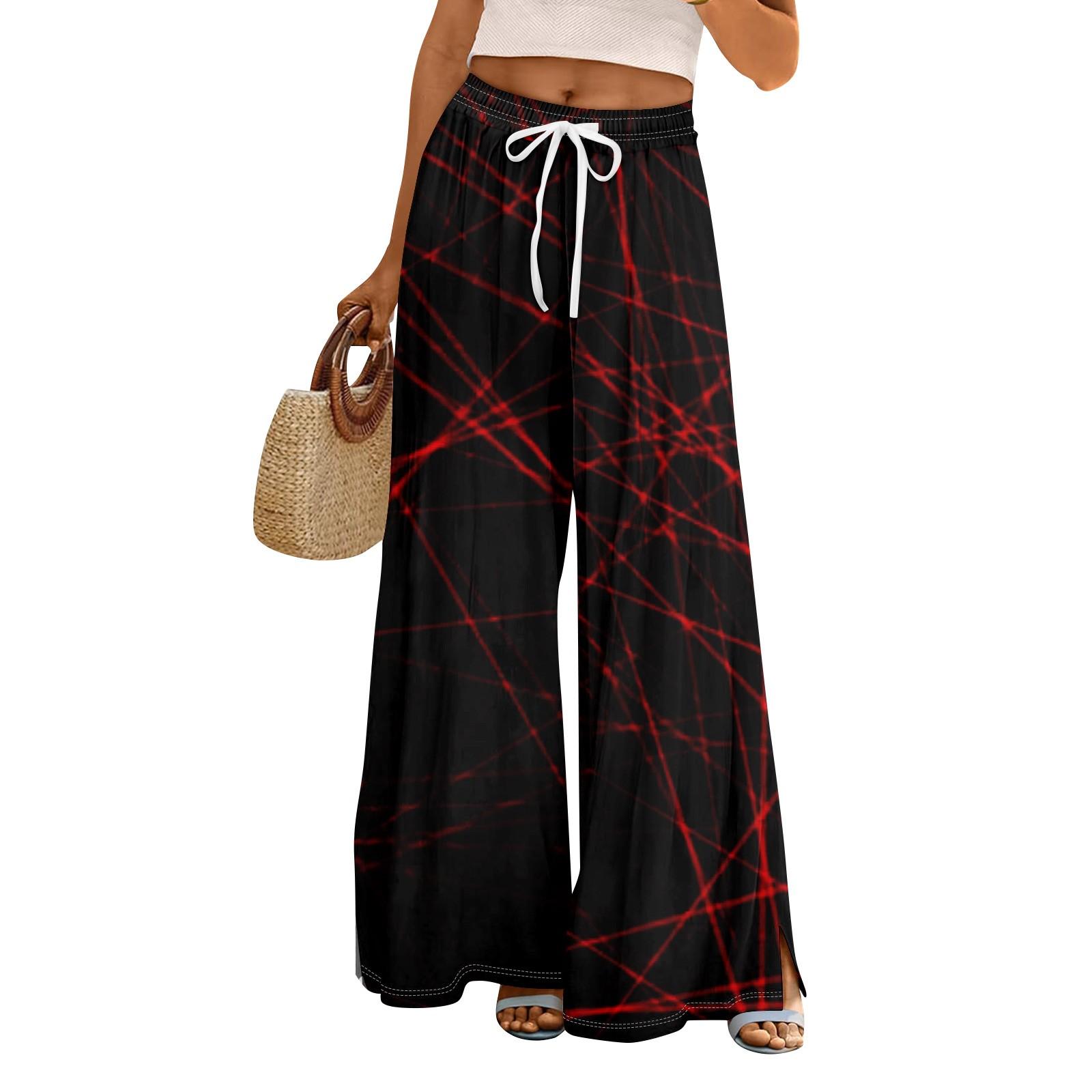 

Женские летние брюки палаццо в стиле бохо с высокой талией и широкими штанинами, с принтом на Хэллоуин, повседневные брюки с карманами M