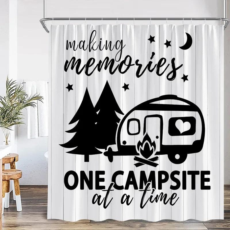 Vintage Zasłony Prysznicowe Kempingowe Abstrakcyjny Góra Camper Sceneria Lasu Tkanina Poliestrowa Wystrój Kurtyny Domowej Łazienki z Haczykami