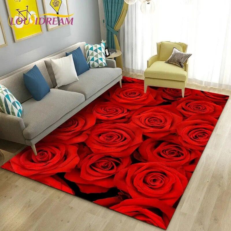 European Luxury Flower Rose Leaf Area Rug,Carpet Rug for Living Room Bedroom Sofa Doormat Decoration,Kitchen Non-slip Floor Mat