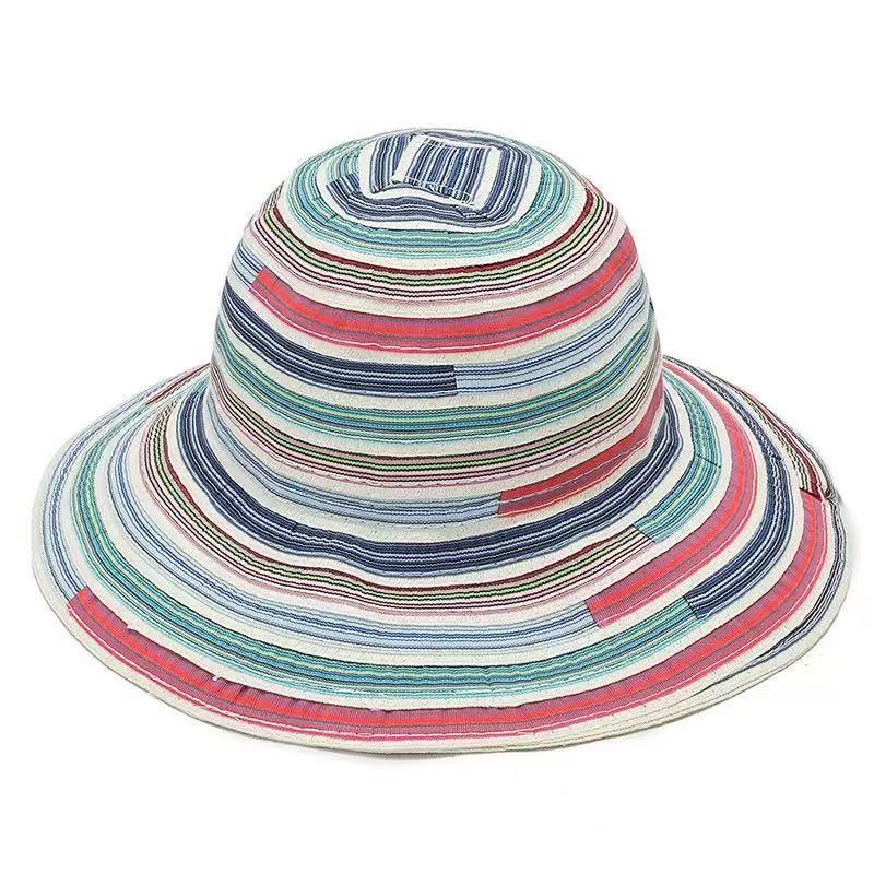 Hand Embroidered Fisherman Hat For Beach Vacation Sun Protection  Dome Colored Stripe  Style Outdoor Sun Hat
