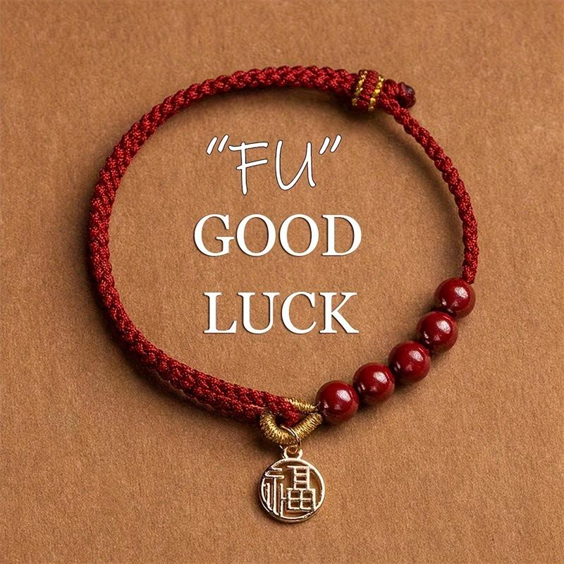 Handwoven Rope Imitation Cinnabar FU Pendant Bracelet for Women Lucky Red Chinese Knot Handmade Braided Bracelet Jewelry Gift