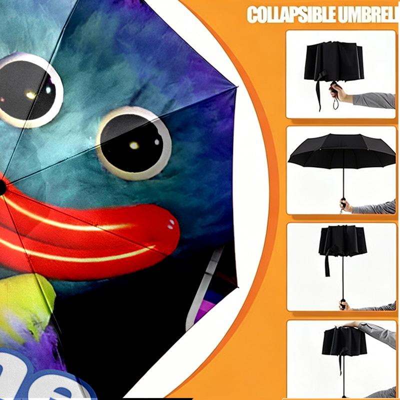 Custom Name Personalized Huggy Wuggy Print Umbrella, Auto Open Close, 8‑Rib Sturdy Frame, Commute Camping Hiking Use, Birthday Gift