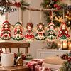 Weihnachtsbaumschmuck im Vintage-Stil 6 Stück Holzengel-Anhänger, 2D Flach zum Aufhängen mit Hanfseil, Feiertagsdekoration Retro-Anhänger für den Kamin