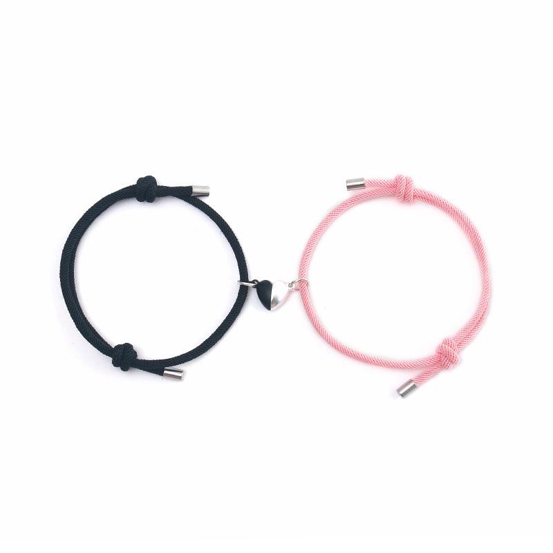 Romantic 2pcs/Pair Magnet Couple Bracelet Adjustable Matching Braclet Rope Black White Heart Magentic Braslet Gift For Lover