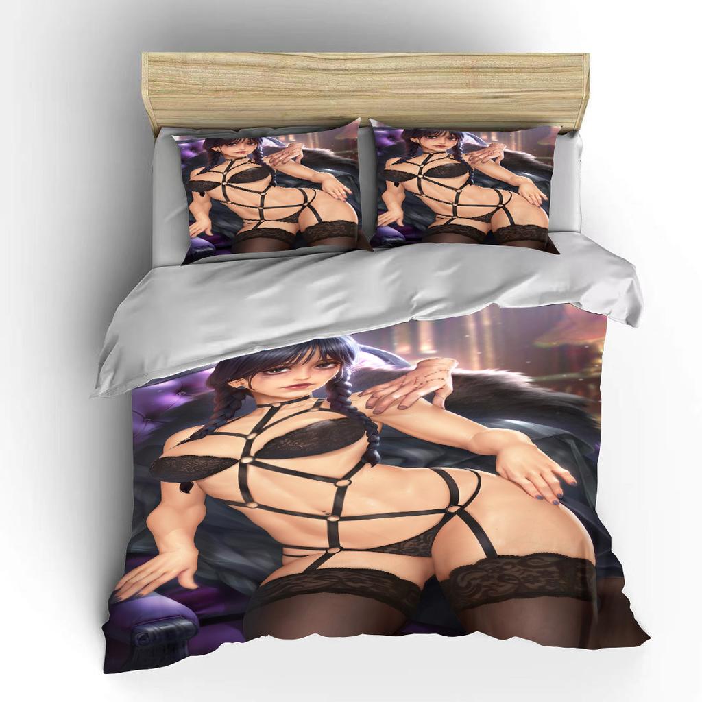 10 Größen Gruseliges Wedne-sday Muster Bettwäsche 3-teiliges Set King Size Doppelbett Bettwäscheset Mikrofaser oder Polyester Bettbezugset