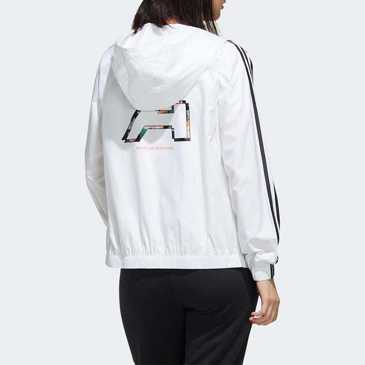 Adidas Neo Faves Hooded Sports Jacket With Alphabet Floral Logo Women Outerwear White FP7321
