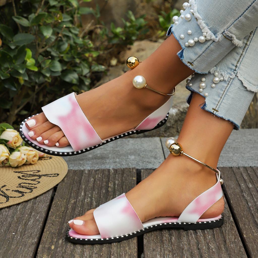 Fashion Women  Sandals New Summer Beaded Pearly Sandals Women Outdoor Flat Slippers Casual Slingback Shoes for Women Sandalias De Mujer