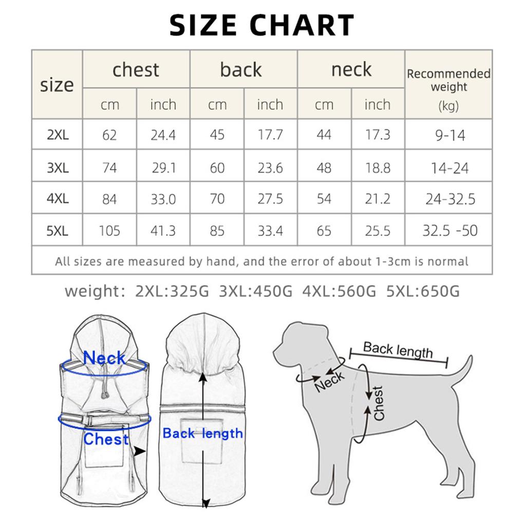 Pet Raincoat Reflective Large Dog Raincoat Cloak Type Transparent Rain Cap Dog Raincoat Zippered Pet Coat Dog Windproof