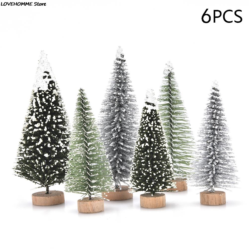3/6 Pcs Miniature Christmas Tree Small Artificial Sisal Snow Landscape Architecture Trees for Christmas Crafts Tabletop Decor