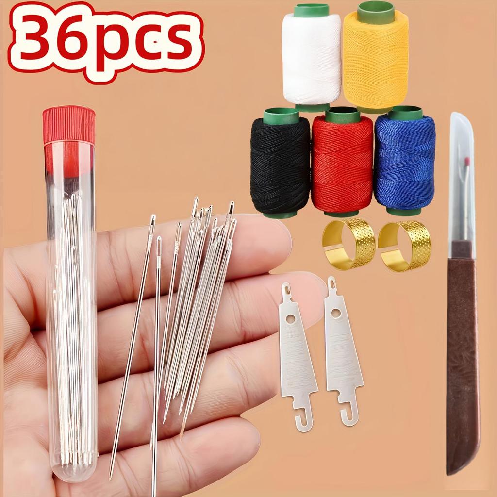 34-Piece Hand Sewing Needle Set: Mattress, Shoe-Making, Hand-Stitched Quilts, Extra-Long, Large-Eye, Curtain, and Thick Needles