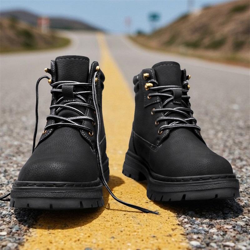 Men's Boots Lace Up Winter New High Top Leisure All-match Men's Casual Boots Non-slip Trend Rubber Men Flat Boots