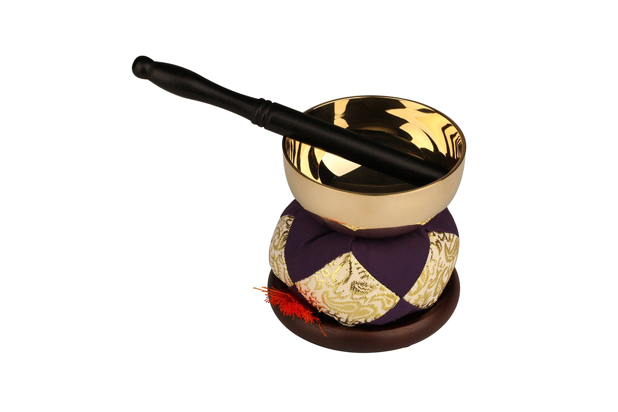 

Oda Kobo Brass Bell Set of 4, Mirror Finish, with Wooden Stand, 2.5 inches