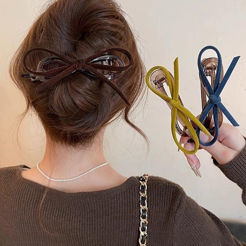 Velvet Bow Hair Clips Twist Clamp for Women Hair Claw Back Head Updo French Elegant Hairpin Hair Accessories Female Headwear