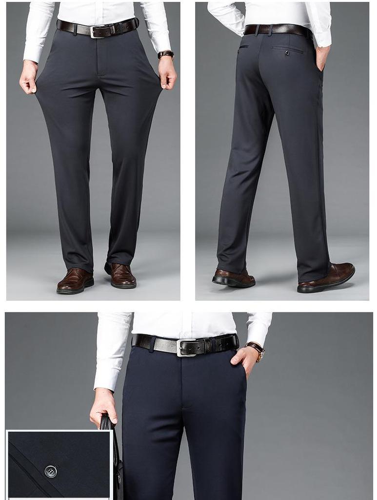 Men's High-Waist Casual Summer Pants - Straight Leg, Four-Way Stretch, Wrinkle-Free, Loose Fit for Middle-Aged