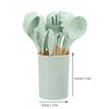 11 Pcs Silicone Kitchenware Set Heat Proof Wooden Handle Kitchen Utensils Set with Storage Bucket