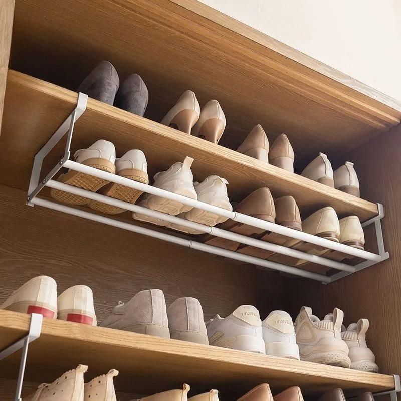 Adjustable Shoe Rack | Space-Saving Layered Organizer For Home Shoe Cabinets | Under-Shelf Shoe Holder With Hanging Basket