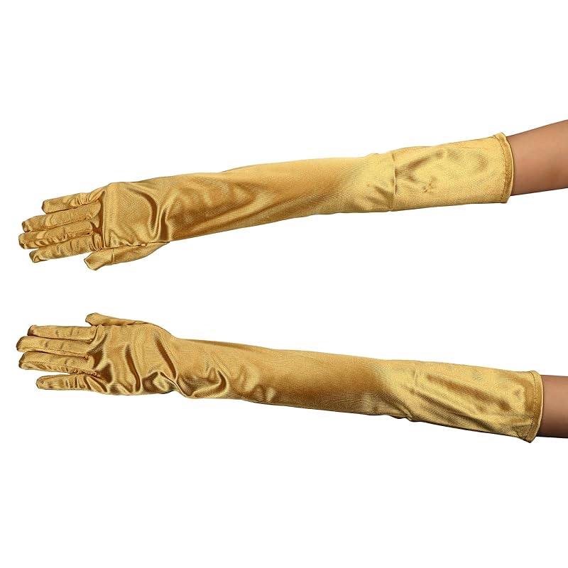 

[Black Omen] long gloves satin luster black pink blue ladies gloves costume Cosplay (satin style, dark gold color, free size) bu103-f-saten-dgd