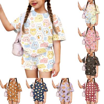 Kids Casual Short Sleeve Shirt and Shorts Set Animal Print Two Piece Outfit Lightweight Comfortable Summer Wear for Boys and Girls