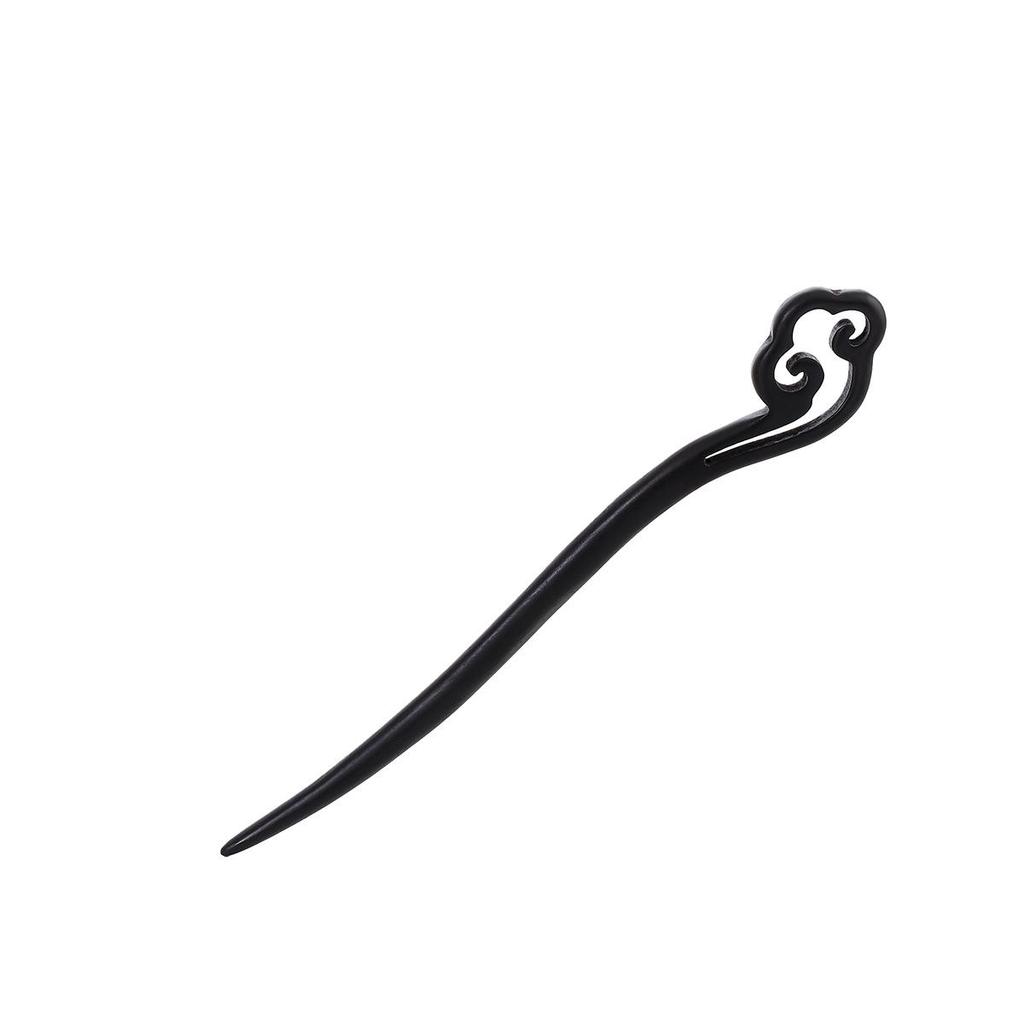 Vintage Ebony Wood Hairpin: Auspicious Clouds Design for Elegant Updos