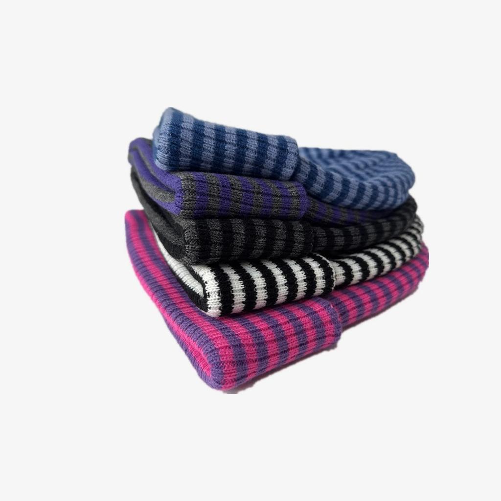 Autumn Winter Women Korean Fashionable Striped Wool Beanie Cap 5 Star Embroidery Knitted Beanie Cap