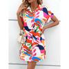 2025 Amazon cross-border summer new fashion temperament commuter short sleeve printed shirt button dress women's clothing