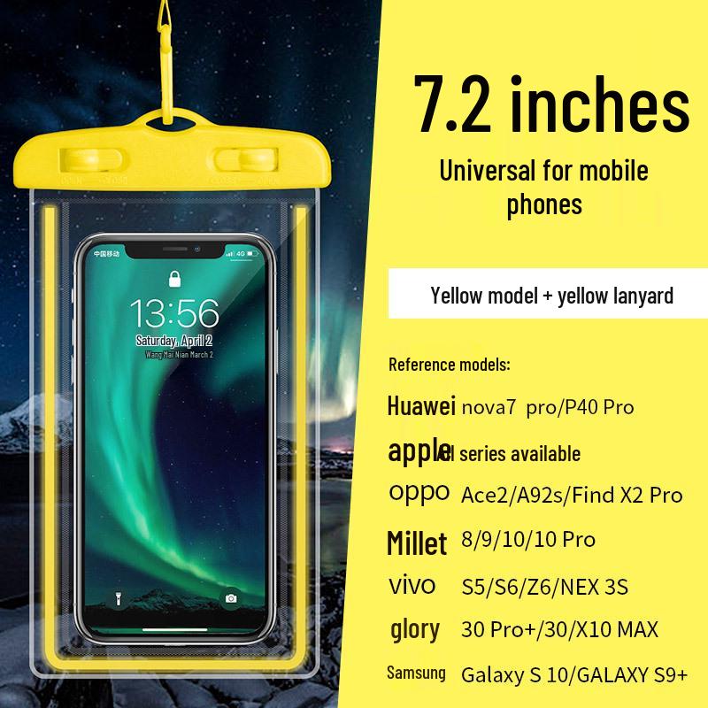Luminous Waterproof Phone Case with Touch Screen for Swimming and Rafting.