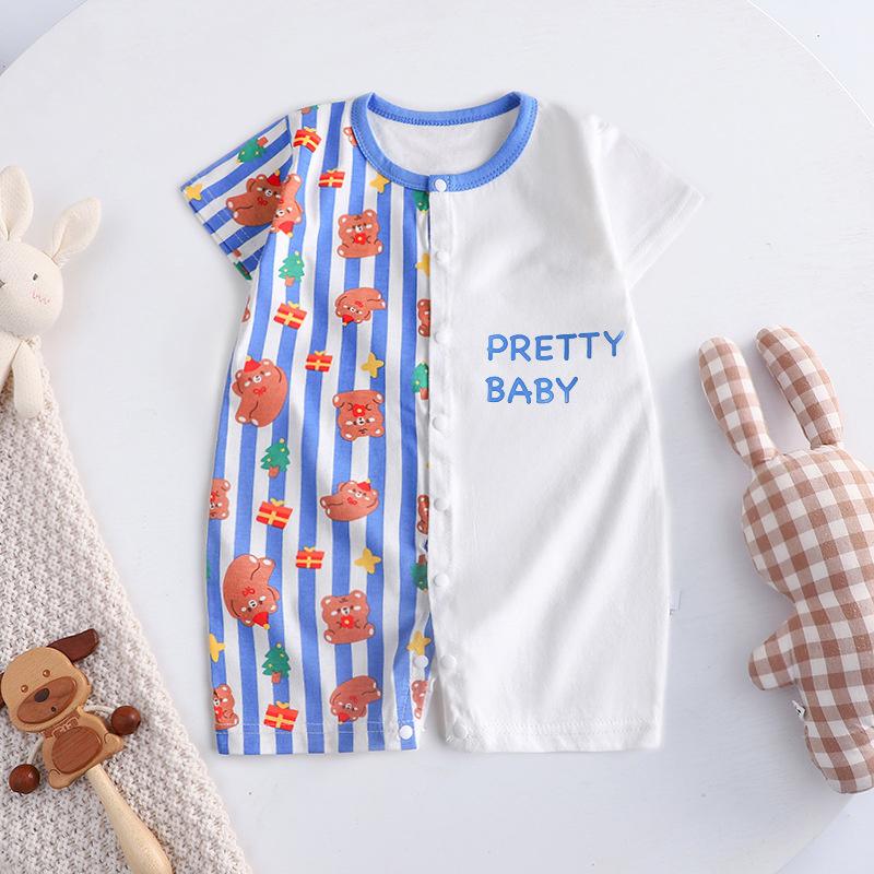 2026 Summer Kids O-Neck Short Sleeve Pajama-Rompers Baby Spring Short Crawling Clothes Cartoon Cotton Jumpsuit for Girl Boy