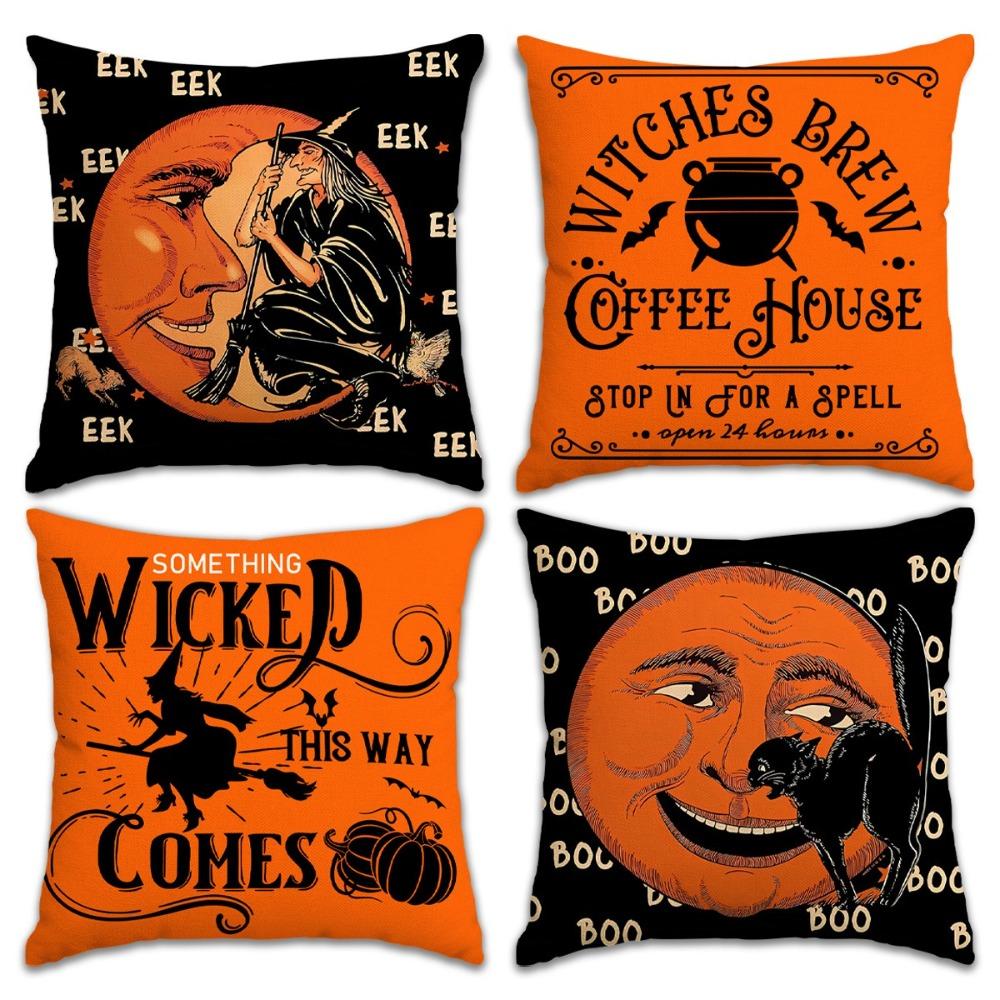 Halloween Pillow Covers Funny Pumpkin Ghosts Print Pattern Throw Cushion Cover Black Cat Party Supplies Pillowcase Home Decor